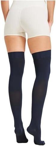 MGANG Medical 15-20 mmHg Compression Stockings for Women & Men, Pair, Thigh High Graduated Compression Socks, Closed Toe, Opaque, Support for Varicose Veins, Edema, Swelling, Flight, Navy Blue 3XL