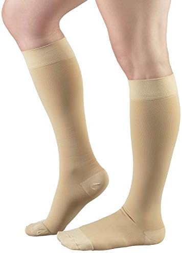 NuVein Medical Compression Stockings, 20-30 mmHg Support for Women & Men, Knee Length, Closed Toe, Beige, Large