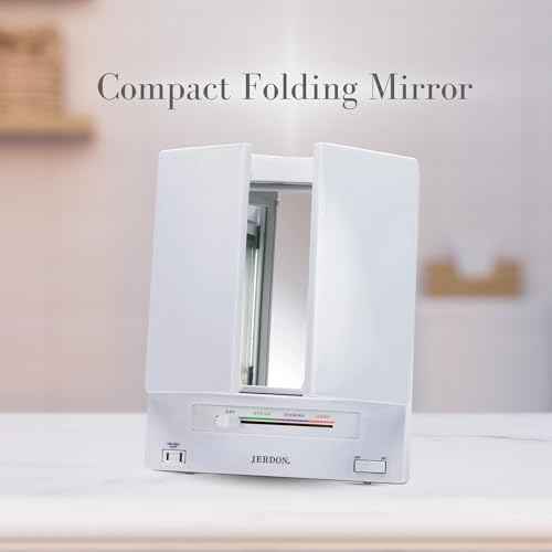 JERDON Tri-Fold Two-Sided Makeup Mirror with Lights - Vanity Mirror with 5X-1X Magnification & Multiple Light Settings - White - Model JGL9W