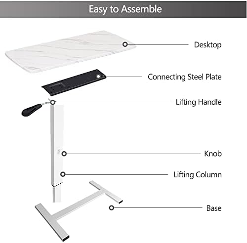 Overbed Table,Hospital Bed Table,Pneumatic Bed Tables Adjustable Over The Bed with Hidden Wheels&USB Port,Mobile Laptop Table Cart and Rolling Bedside Table with Tray Hospital Home Use-White