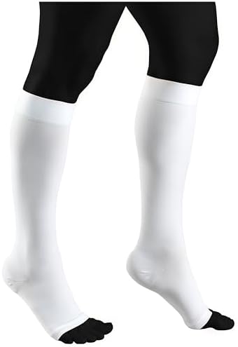 NuVein Medical Compression Stockings, 30-40 mmHg Support, Women & Men Knee Length, Open Toe, White, 3X-Large