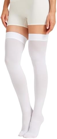 MGANG Medical 15-20 mmHg Compression Stockings for Women & Men, Pair, Thigh High Graduated Compression Socks, Closed Toe, Opaque, Support for Varicose Veins, Edema, DVT, Swelling, Flight, White S