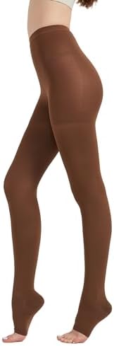 MGANG Medical Compression Pantyhose for Women & Men, 20-30mmHg Graduated Compression Support Tights, Open Toe, Opaque Waist High Compression Stockings for Edema, Varicose Veins, Flight, DVT, Brown M