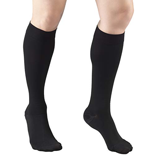Truform 20-30 mmHg Medical Compression Stockings, Smooth Stretch Microfiber, Knee High, Closed Toe, Black, X-Large