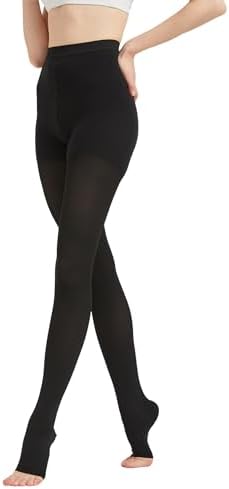Extra Wide 4X-Large Opaque Compression Pantyhose for Women 20-30 mmHg - Graduated Compression Tights with Open Toe for Varicose Veins Circulation, Pregnancy, Edema, Leg Pain - Black