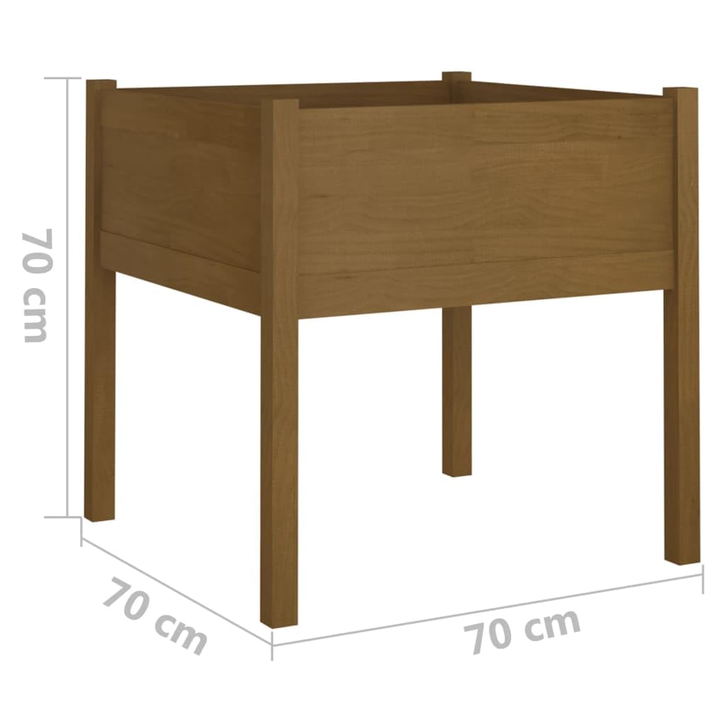 KTHLBRH Honey Brown Rustic Square Garden Planter, Solid Pine Wood Outdoor Planter Box for Flowers Herbs Vegetables, Weather-Resistant Spacious Raised Bed Planter