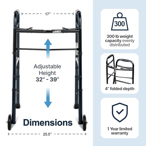 Lumex ColorSelect Walkers for Seniors, Rolling & Folding Adult Walker with Wheels, Black