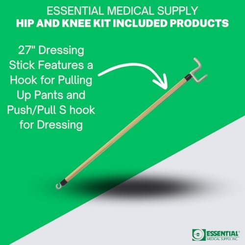 Essential Medical Supply Hip and Knee Surgery Recovery Kit - Includes Sock Aid, Shoehorn, Long Handles Sponge, Dressing Stick and Reacher for Seniors Recovering from Hip Replacement or Surgery