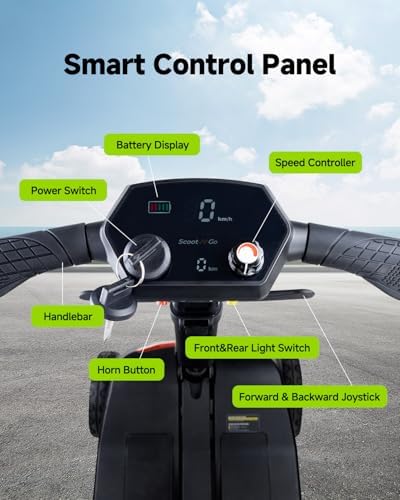 4 Wheel Mobility Scooter for Adults & Seniors Electric Powered Lightweight Foldable 5 MPH Speed 15 Miles Range Two Removable Batteries Airline Approved (Black Red, Standard)