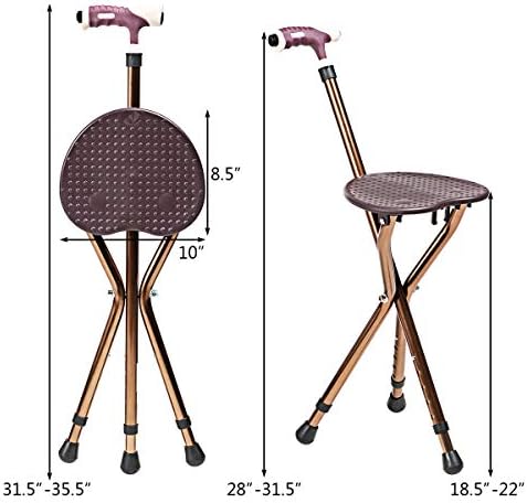 Goplus Walking Cane with Seat, Heavy Duty Aluminum Alloy Crutch Chair with LED Light and Retractable 3 Legs, Portable Anti-Slip Seat Cane, Lightweight Walking Stick for Seniors Elderly