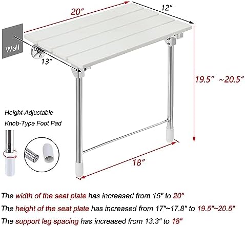 Folding Wall Mounted Shower Seat - Fold Down & Up, Handicap Bench for Elderly