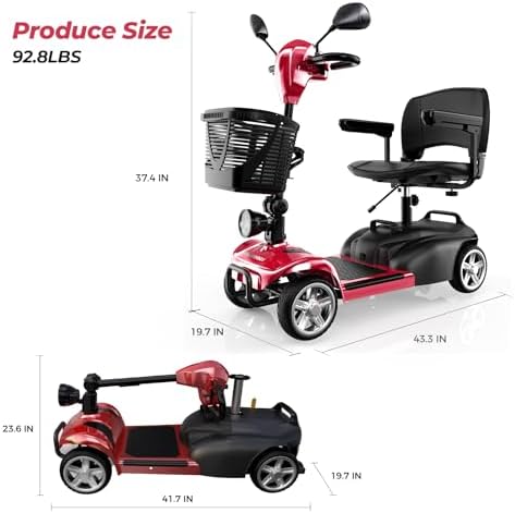 iScooter X-02 Mobility Scooter, 12/24 Miles Electric Wheelchair Device, Up to 300LBS, 4 Wheel Foldable Mobility Scooter for Adults & Seniors, LED Headlight, Basket, Cup Holder, Long Range