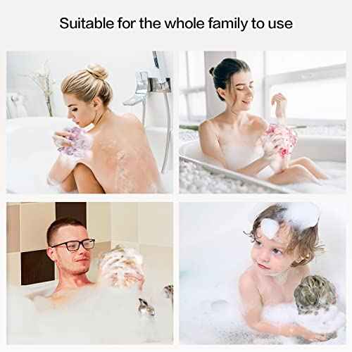 Fishent Loofah Bath Sponge Shower Loofahs, 4 Pack Soft Loofa Exfoliating Body Scrubber Mesh Shower Puff Pouf Ball Luffa for Men and Women(50g/pcs)