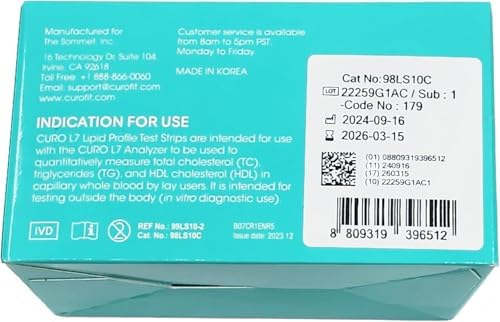 SOMMET CURO L7 Cholesterol Multi Test Strips TC, TG, HDL & LDL - Included 10 Strips (Device NOT Included)