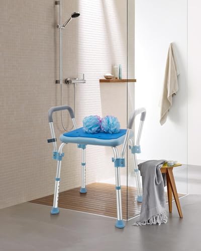 Bath Chair Bench with Arms, Medical Shower Bench Bath Stool Safety Seat for Elderly, Adults, Disabled, Blue Shower Stools