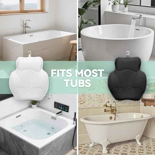 Bath Pillows for Tub - Luxury Bathtub Pillow Neck, Head, Back Support, Soft 4D Mesh Fabric and Non-Slip Suction Cups & Quick Dry, Comfort Fits All Tubs, Relaxation Spa Gift, Grey