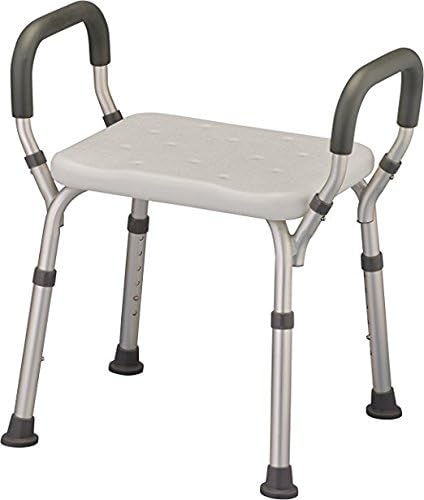 HEALTHLINE Adjustable Shower Bench with Arms â Lightweight Bath Seat with Padded Handles, Height 15"â20", White Plastic Seat with Drainage Holes, for Balance Assistance in Shower/Tub, 300 lb Capacity