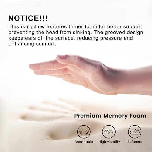 Ear Pillow with Ear Piercing for Side Sleeping, Ear Hole Memory Foam Donut Pillows for Ear Pain CNH Earring Pierced Pillow, Square, White
