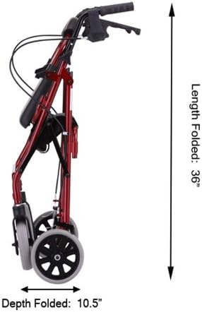 NOVA Medical Products Zoom Rollator Walker Red 24 Inch (Pack of 1)