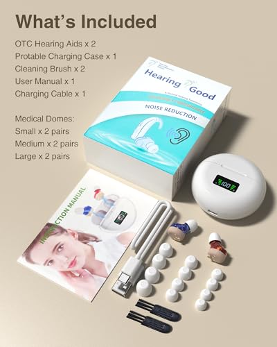 Hearing Aids (Not Amplifier) with Audio Tracker, Rechargeable Hearing Aids with Noise Reduction DSP Chip, OTC Hearing Aid for Seniors (CIC), 2 Modes & 5-Level Volume Control