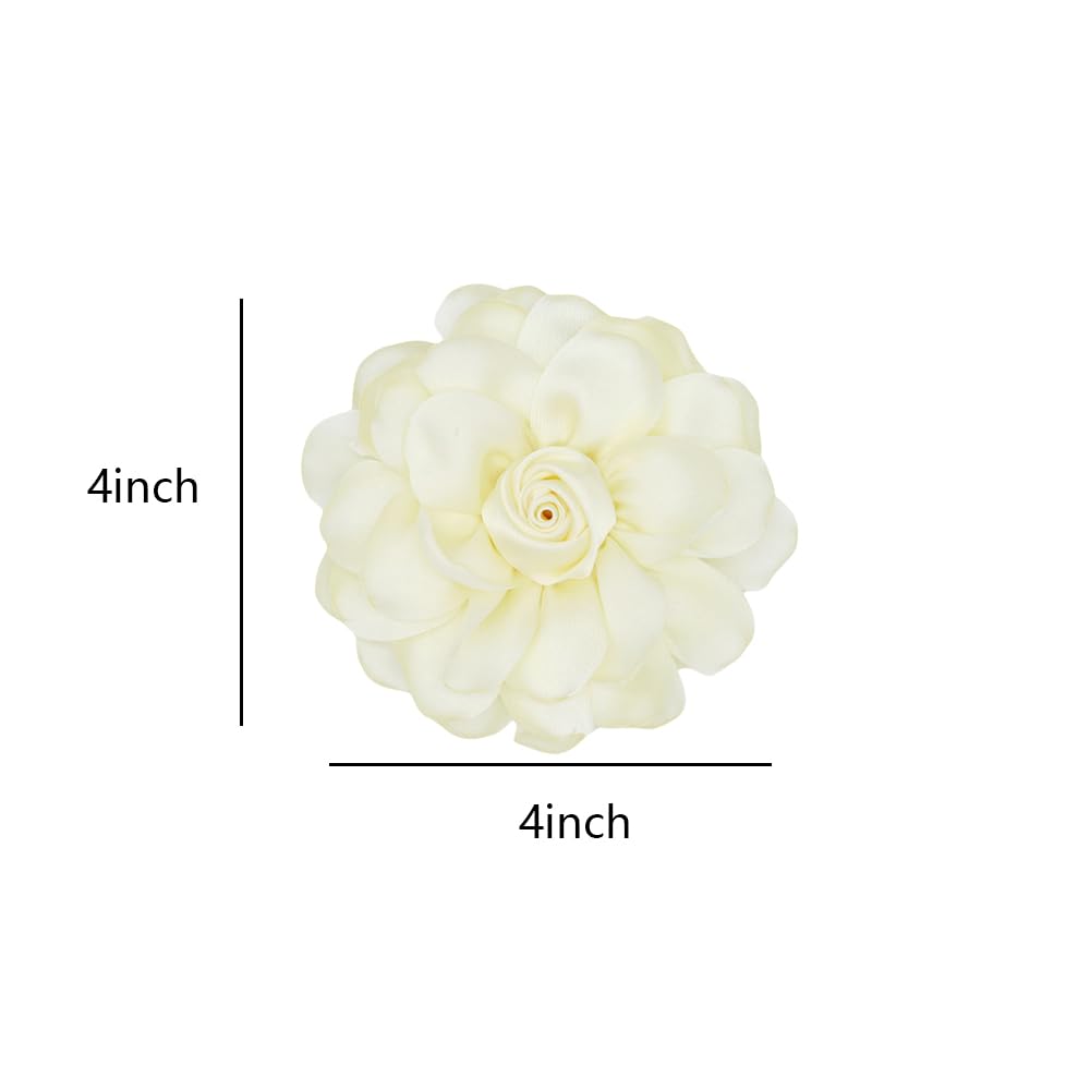 Elegant Large Cloth Flower Brooches Big Camellia Flower Pin for Women Dainty Cloth Fabric Rose Brooches Dress Skirt Scarf Hat Pins Clothing Decoration Accessories (Beige A)