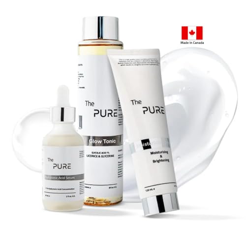 The Pure Skincare Set, Moisturizing Cream, Glow Tonic and Hyaluronic Acid Serum, Hydrating & Brightening Face Care Kit for Anti Aging, Wrinkles, Dark Spots & Radiant Skin