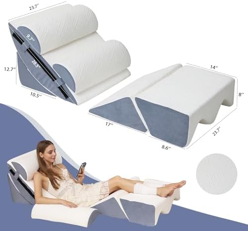 6PCS Orthopedic Wedge Pillow Set for Surgery Recovery & Acid Reflux – 30D High-Density Foam Bed Support for Back, Legs, and Knees – Adjustable Modular Body Positioning System with Breathable Covers