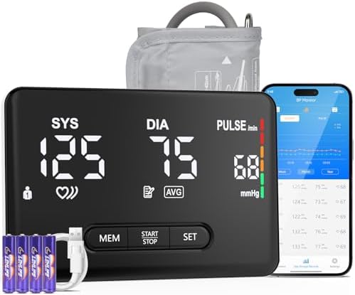 Smart Blood Pressure Monitor for Home Use, Bluetooth Upper Arm BP Machine with Large Cuff 8.66-16.54â, Accurate Digital Monitors 2x199 Readout, 6.89 inch Backlit LED Screen, Work with APP