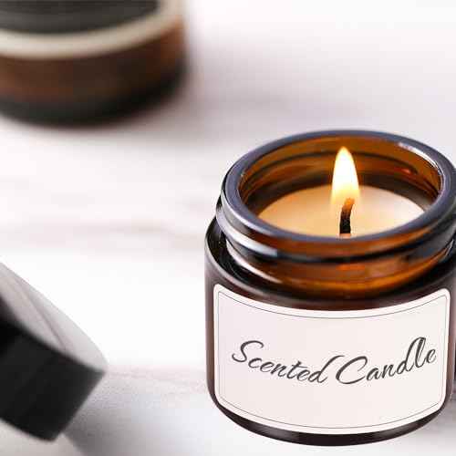 2 oz Small Glass Jars with Lids, Bumobum 48 pack Round Amber Glass Candle Jars with Black Lids, White Labels & Inner Liners, Empty Cosmetic Containers for Cream, Lotion, Slime