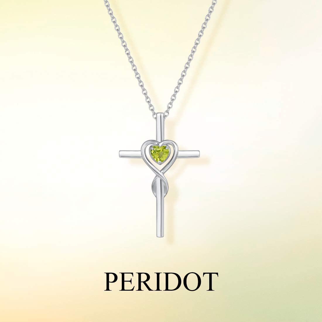 FANCIME Peridot Cross Necklace For Women Sterling Silver Birthstone Peridot Infinity Heart Cross Pendant August Birthstone Jewelry Gifts Valentines Day Gifts for Women