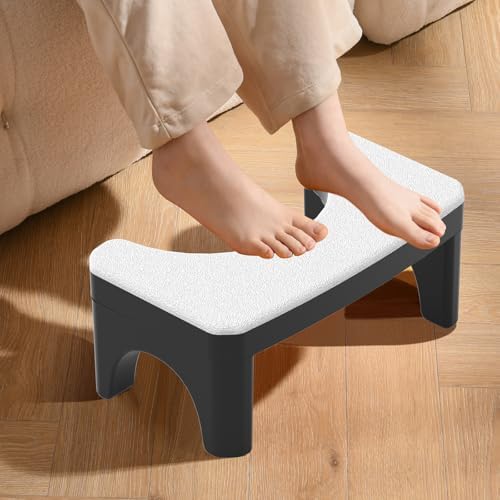 Toilet Stool Squat for Adult, Non-Slip Simple Toilet Stool White, 7 Inch Step Assistance Step, Detachable Faux Leather Texture Potty Stool Suitable for Shower, Study, Living Room(No Leather)