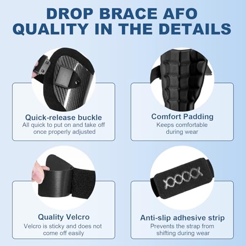 Carbon Fiber AFO Brace Ankle Foot Orthosis Lightweight Foot Drop Brace Drop Foot Brace for Walking Gait Assistance Ankle Instability, Right-Large