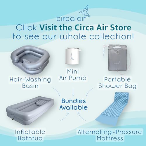 CIRCA AIR Bedside Shower - 2.5 GL Silver Portable Water Shower Bag For Hair Washing In Bed. Use With Inflatable Hair Washing Basin, Shampoo Basin, Bathtub For Elderly