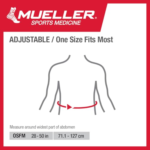 MUELLER Sports Medicine Adjustable Lumbar Back Brace, Lower Back Pain Relief and Support Belt for Men and Women, Black, One Size Fits Most