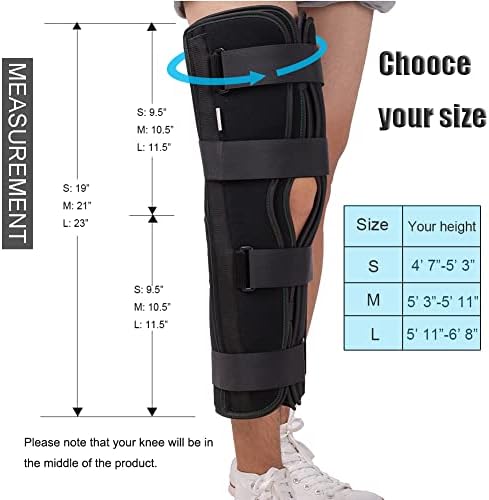 3-Panel Knee Immobilizer Full Leg Support Brace, Aluminum alloy Straight Knee Splint - for Knee Pre-and Postoperative & Injury or Surgery Recovery (Update Size S)