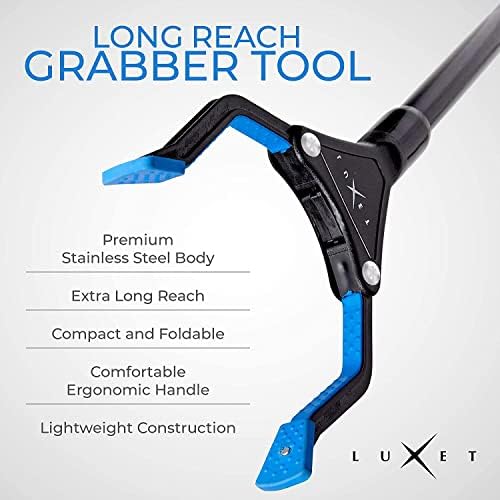 Grabber Reacher Tool - 26" Steel Portable Pick Up Stick - Strong Grip Magnetic Tip for Store Shelves Lightweight Garbage Litter Trash Picker Claw Grabber Tool for Elderly - by Luxet (Pink/Blue)