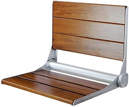 18" ADA Compliant Folding Serena Teak Wood Shower Bench Seat, Clear Coated for Extra Protection and Smooth Modern Finish, Foldable Aluminum Wall-Mounted Fold Up Bathroom Stool Seating Chair