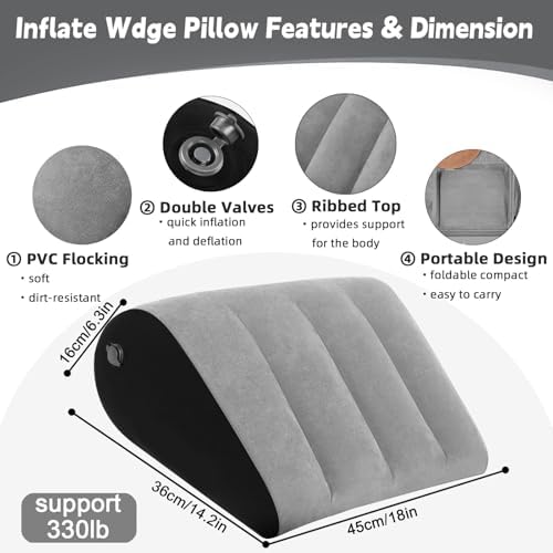 TheClover Inflatable Wedge Pillow for Traveling โ Portable Bed Wedge for Sleeping in Bed & Home, Ergonomic Support for Reading, Relaxing & Acid Reflux Relief (Grey)