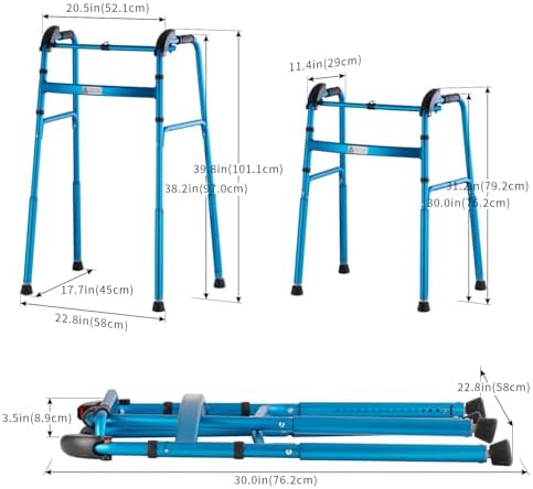 Foldable Stair Climbing Walker for Seniors,Adjustable 4-Leg Height Safety and Convenience Blue