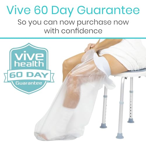 Vive Cast Cover for Shower Leg - Waterproof, Patented Seal - Adult Cover Bag for Showering After Surgery - Also for Broken Foot, Ankle, Knee, Toe, Bandages, Wounds, Baths - Watertight & Submersible