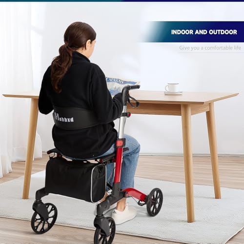 Walkers for Seniors with Seat Foldable, Rollator Walker with 4 Wheels, Narrow Rolling Walker with Brakes