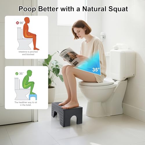 All New Foldable Toilet Stool Squat, 7" & 9" Adjustable Heights Bamboo Flip Poop Stool for Adults and Kids with Non-Slip Layer to Improve Bathroom Posture and Comfort, No Assembly Required