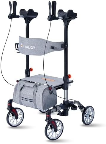 Lightweight Upright Rollator Walker All-Terrain Ultra Compact One-Click Folding with seat and Adjustable Height backrest, 300 lbs Capacity, 8" Wheels for Seniors, Adults, Includes Cane Holders