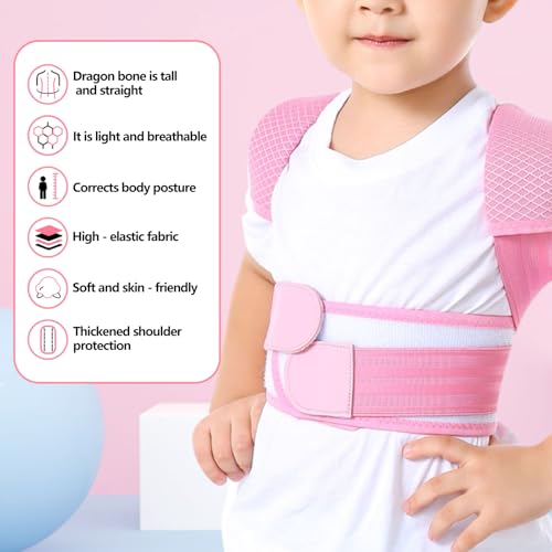 Posture Corrector for Kids,Adjustable Children Posture Corrector for Boys/Girls,Breathable Back Support Belt with Spine Lumbar Shoulder Braces for Hunchback,Spine Corrector (Pink, Large)