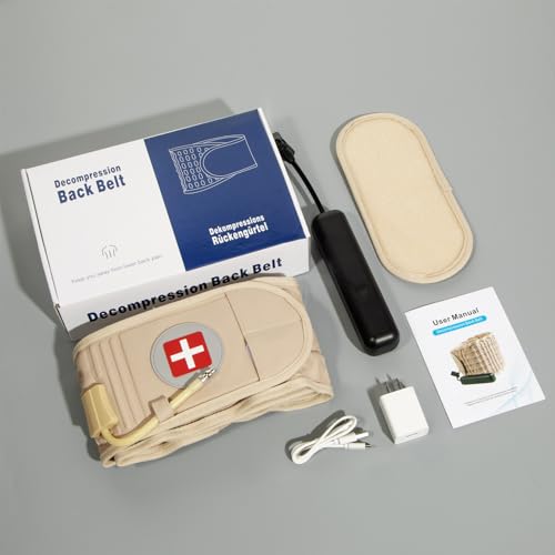Decompression Back Belt with Electric Inflatable Pump -Lumbar Support Belt for Lower Back Pain Relief, Air Traction Device Fits Waist Size 29-49 Inches,(Beige)