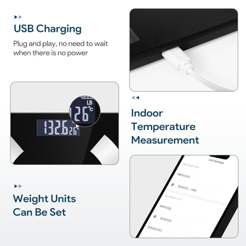 Smart Digital Body Fat Scale, Accurate LED Display Bathroom Scale with Mobile App for Body Composition Analysis - (Black)
