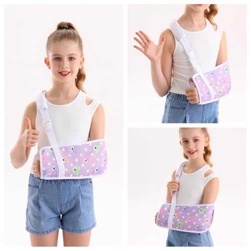 Kids Arm Sling for Broken Arm Torn Rotator Cuff Shoulder Elbow Wrist injury Printed Pediatric Child Toddler Brace Support for Children Girls with Lovely Bear (Small)