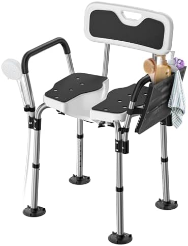 FORTEMOTUS Shower Chair for Inside Shower 400 lbs, Shower Chair for Elderly and Disabled with U Shaped Seat, Padded Arms and Back, Adjustable Height for Bathtub, Bathroom