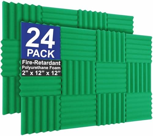 Foam Factory Inc 24 Pack Color Acoustic Foam Panel Studio Soundproofing Wedge Wall Tiles 12â X 12â X 2â (Kelly Green)