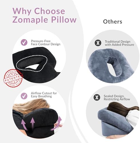 Zomaple Face Down Pillow for Sleeping & Recovery After BBL, Vitrectomy, Retinal & Eye Surgery - Patented Facedown Pillow with Gel Pack is Prone Home Massage Bed Equipment - Ideal for Stomach Sleepers